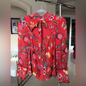 Alexis Red Floral Dress with Tie Detail